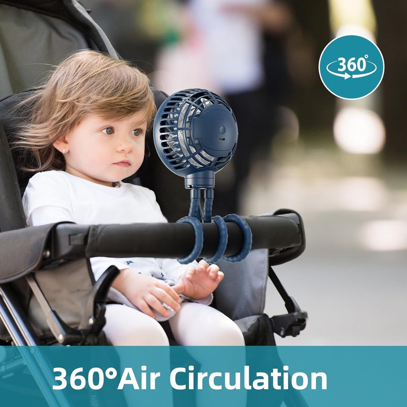 HandFan Portable Stroller Fan [Max 31 Working Hours], Attachable Stroller Fan Clip on for Baby, 4000mAh Rechargeable Battery, 360° Rotate Flexible Tripod, Cooling for Car Seat Crib Treadmill Travel - Image 5